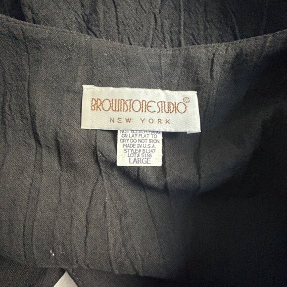 Brownstone Studio Womens Crinkle Button-Down Blouse Large Cotton Black Casual - Picture 3 of 7